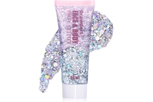 Drawdart Silver Face & Body Glitter Gel, Cosmetic-Grade Holographic Glitter, Chunky Sparkle for Hair Face, Rave Accessories for Women & Kids, Vegan & Cruelty Free Mermaid Makeup Glitters, 50ml