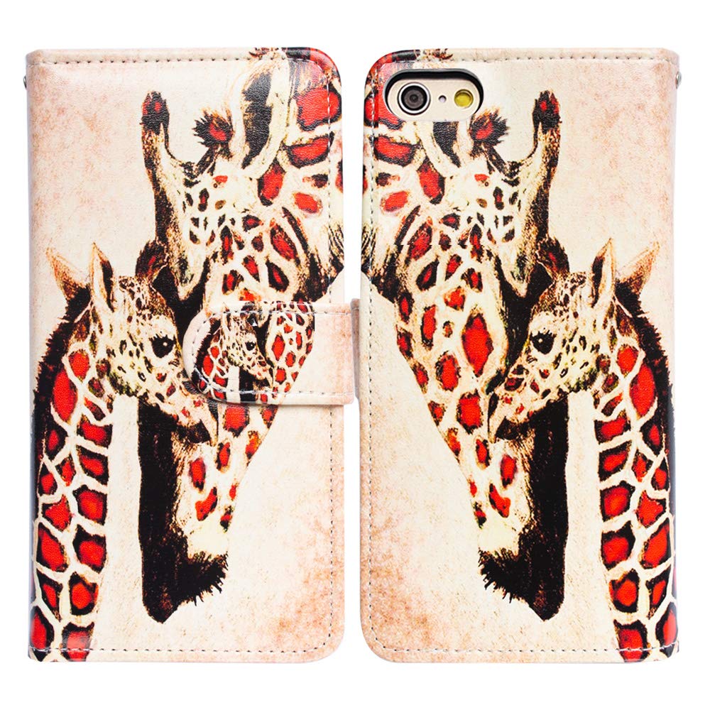 BCOV iPhone SE 2022 Case, Giraffe Mother Baby Leather Flip Case Wallet Cover with Card Slot Holder Kickstand For New 4.7" iPhone SE 2020 2022/iPhone 8/iPhone 7