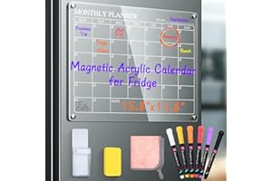 COANTO Magnetic Calendar for Fridge, Clear Acrylic Calendar for Fridge, 16x12 Monthly Fridge Calendar, Dry Erase Board Includes 6 Colors Markers, Pen Holder, Towel and Eraser