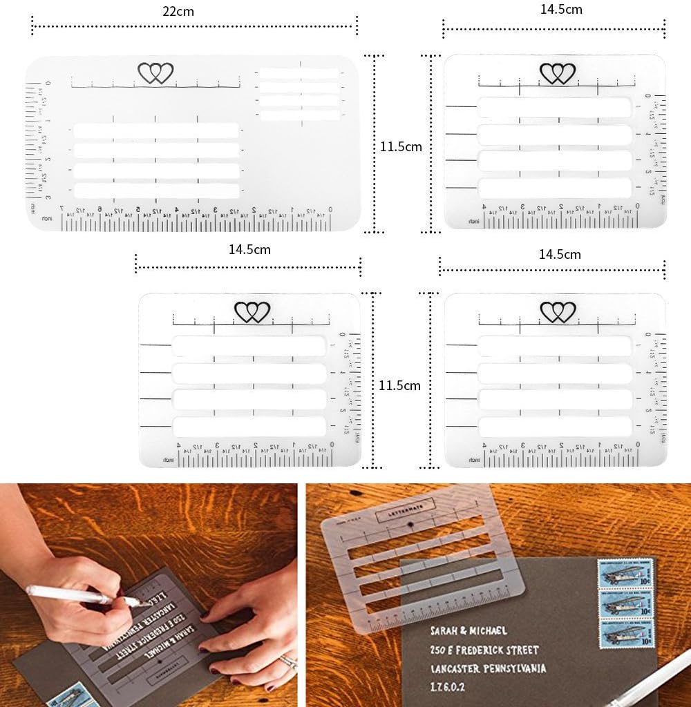 niCWhite Envelop Addressing Guide Stencils Templates Lettering Straight Writing Ruler Guide,4-Pack,for Hand Addressed Envelopes,Thank You Card,Mother's Day,Wedding Party Invitation