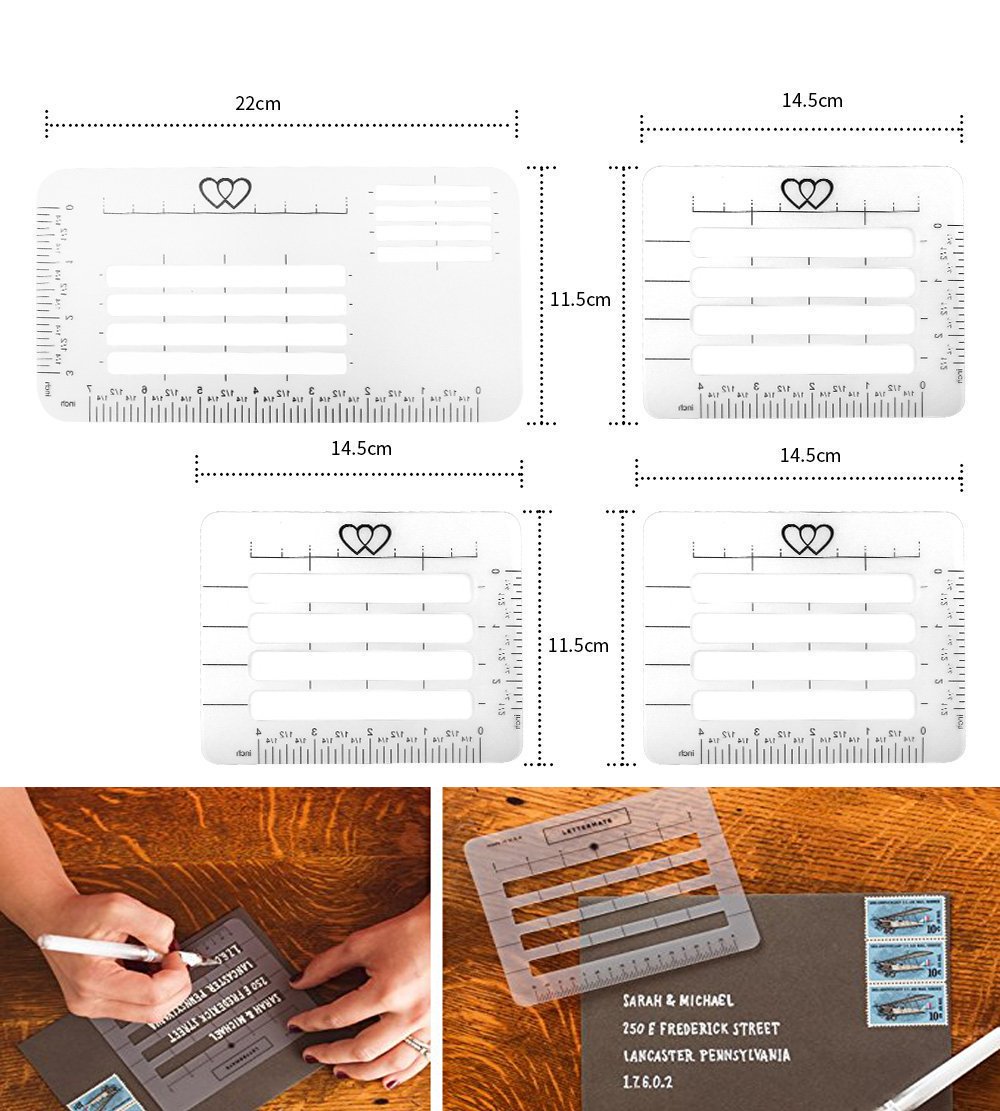 niCWhite Envelop Addressing Guide Stencils Templates Lettering Straight Writing Ruler Guide,4-Pack,for Hand Addressed Envelopes,Thank You Card,Mother's Day,Wedding Party Invitation