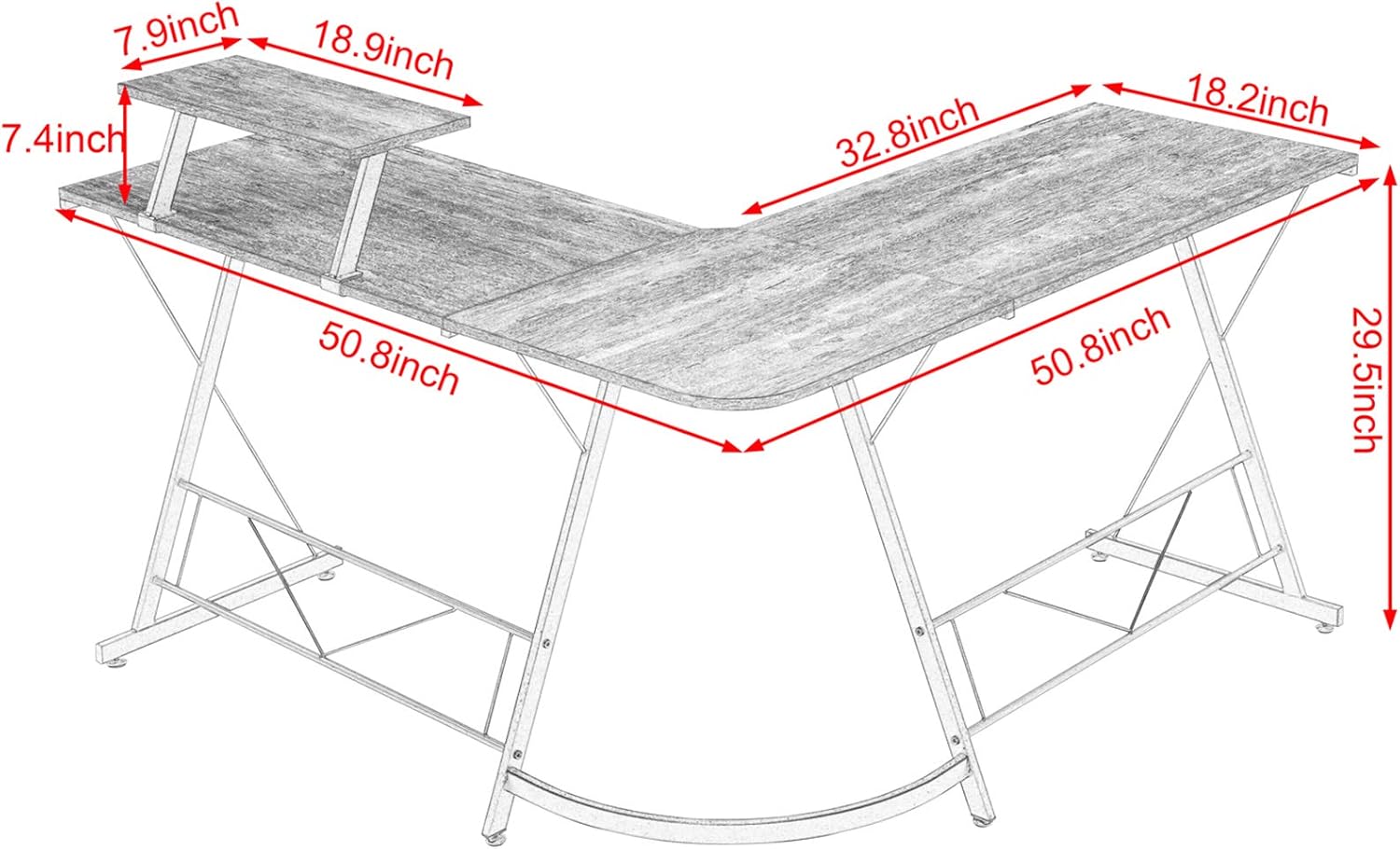 Mr IRONSTONE L-Shaped Desk 50.8" Computer Corner Desk, Home Gaming Desk, Office Writing Workstation with Large Monitor Stand, Space-Saving, Easy to Assemble, (Vintage): Furniture & Decor