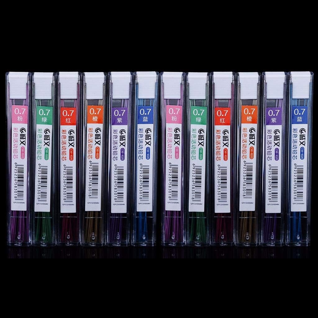 Pizies 12 Tubes (1200 Pieces) 0.7mm Color Lead Refill Colored Pencils Lead, 0.7mm HB, Random Color