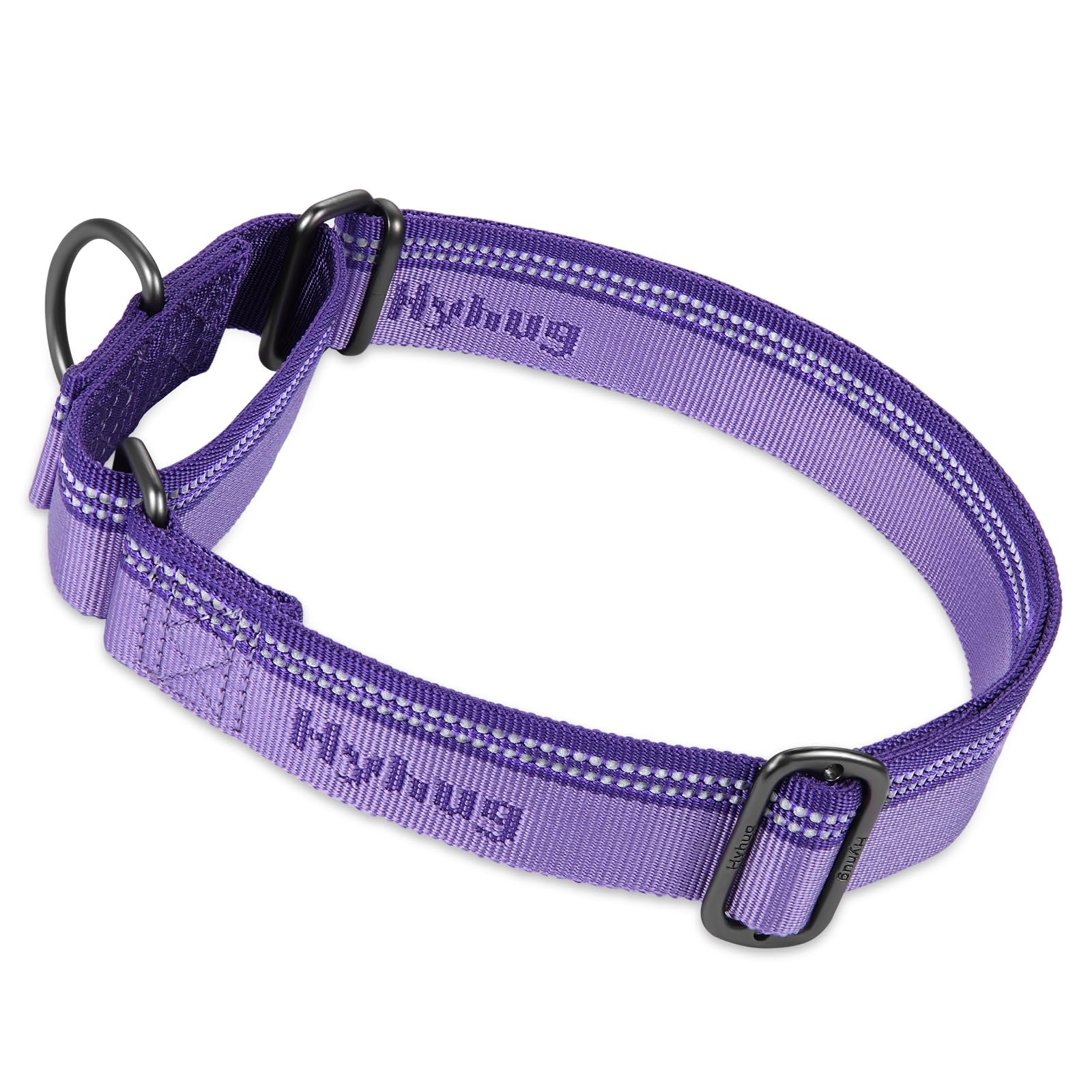 Hyhug Design Strong 3M Reflective Strip Double Color Nylon Jacquard Weave Webbing Martingale Dog Collar, Comfy Adjustable Safety, Durable Soft Breathable, Safe Night Walk. (Ultra Violet, Medium)