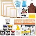 Caydo 38 Pieces Screen Printing Kit Include Fabric Screen Printing Ink, 4 Size Screen Printing Frame, Screen Printing Squeegees, Inkjet Transparency Film, Ink Knife, and Mask Tape