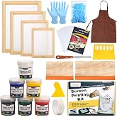 Caydo 38 Pieces Screen Printing Kit Include Fabric Screen Printing Ink, 4 Size Screen Printing Frame, Screen Printing Squeegees, Inkjet Transparency Film, Ink Knife, and Mask Tape