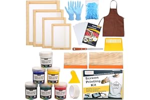 Caydo 38 Pieces Screen Printing Kit Include Fabric Screen Printing Ink, 4 Size Screen Printing Frame, Screen Printing Squeegees, Inkjet Transparency Film, Ink Knife, and Mask Tape