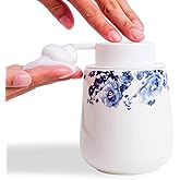 Agyiuns Soap Dispenser, Ceramic Foaming Soap Dispenser with Easy-to-Press Pump for Bathroom 10.8 oz refillable Liquid Hand soap Dispenser for Hand sanitizers, lotions (Blue Flower Foam Dispenser)