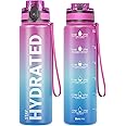 Sahara Sailor Water Bottle 32oz, Durable and Leakproof Water Bottles Motivational with Time Marker, Tritan, BPA Free, Wide Mouth with Easy Clean Brush for Gym, Travel, Home, School, Office (1 Bottle)