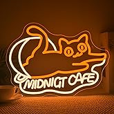 Ineonlife Midnight Cafe Neon Sign Cat Accessories Light Up for Wall Decor Modern Led Sign for coffee shop Small Acrylic Art Decor for dessert shop bakery cafe Decorations 15.35x11.02 inch USB POWER