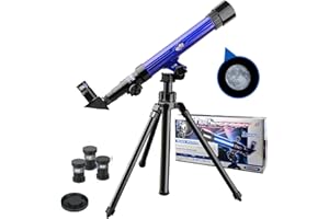 IDEAL SWAN Telescope for Kids 8-12 - Beginner Astronomy Spyglass Telescopic Wish Compass,20x 30x 40x Magnification, Portable for Travel, Gift&Toy for Girls Boys（Blue）