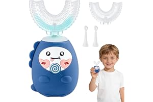 Kids U Shaped Electric Toothbrush with 4 Brush Heads, Sonic Toothbrush Kids with 3 Modes, Cartoon Lollipop 360-Degree Cleanin