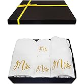 RUBBER BOND Mr and Mrs Towels Set with Gift Box - 4 Pack Bath and Hand Towels for Couples - Hotel, Spa & Bathroom Cotton Towels for The Couples (Gold Embroidery)