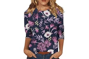 SLQDGMRYZ 3/4 Length Sleeve Womens Tops Casual Print Vintage Crewneck Tshirt Plus Size Tunic Tops Loose Dressy Shirts
