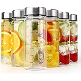 6 Pack Juice Bottles with Caps - Wide Mouth Resuable Clear Plastic Water Bottles for Juicing,Smoothie,Protein, Beverage,Storage Containers,BPA Free,Leakproof Stainless Steel Lid(12 Ounces)