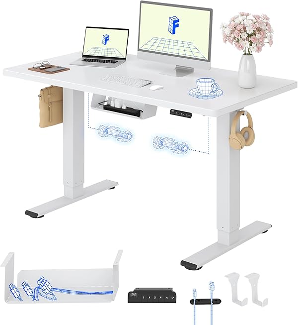 FLEXISPOT Höhenverstellbarer Schreibtisch mit 2 Motoren & 25MM EINTEILIGER Tischplatte 120x80 cm, Ergonomischer Bürotisch Elektrisch mit Kabelmanagement, Memory Funktion & Höhenanzeige