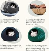 MEOWFIA Cat Cave Premium Felt Bed Merino Wool Dark Grey Large view 7