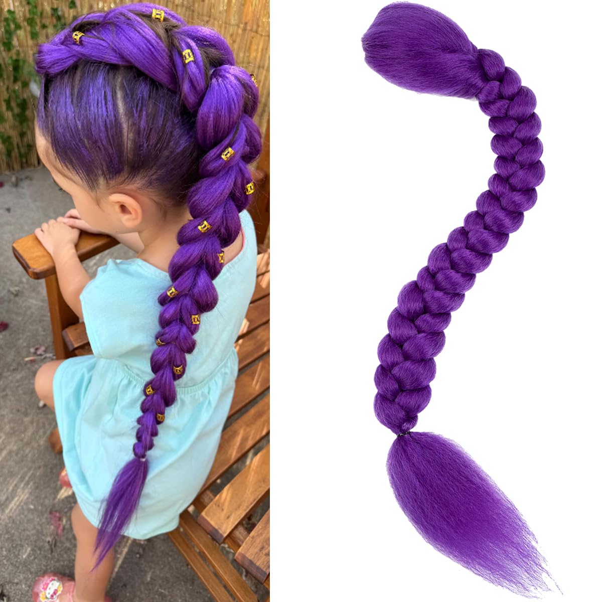 Photo 1 of 26 inch Long Clip in Braided Purple Hair Extensions Purple Braid Ponytail Easy Clip Ponytail for Cosplay Christmas Costume