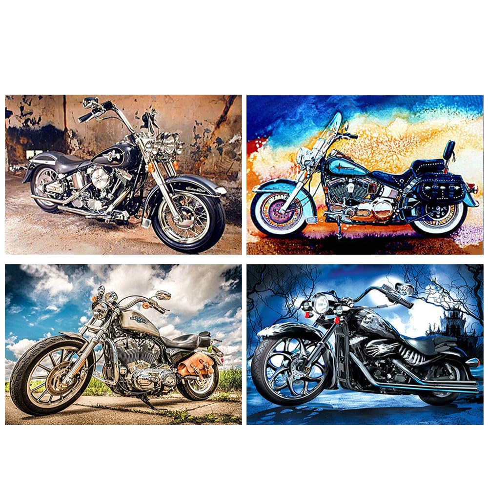 DCIDBEI Diamond Painting Motorcycle 4 Pack 40 x 30 cm Diamond Painting Pictures Adult Motorcycle Painting by Numbers Motorcycle Diamond Painting Motorcycle Embroidery Pictures Adults Motorcycle Craft