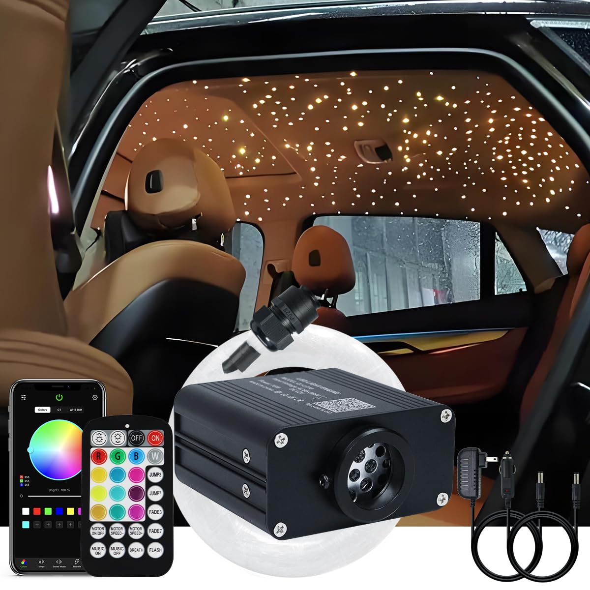 Photo 1 of **INSTRUCTIONS NOT INCLUDED** AKEPO Small Size 16W Twinkle RGBW APP Fiber Optic Lights, Music Activated 6.5ft/2m 500pcs 0.03in/75mm Optical Fiber Star Ceiling Light Kit for Car Truck Headliner Star/Home
