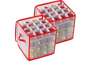 COMCHE Plastic Christmas Ornament Storage Box with Lids, Hold 64 Christmas Balls, Xmas Holiday Ornament Storage Organizer with Zippered Closure (2)