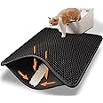 Cat Litter Mat 23"X17" Litter Box Mat, EVA Honeycomb Double Layer Design, Urine & Waterproof, Scatter Control Kitty Litter Mat, Less Waste, Easier To Clean,Washable, Black