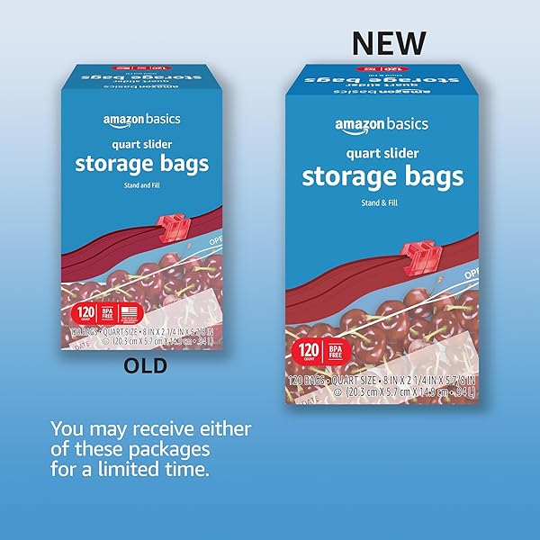 AMAZON BASICS SLIDER QUART FOOD STORAGE BAGS, BPA FREE, 120 COUNT (PREVIOUSLY SOLIMO)