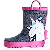 mysoft Kids Rain Boots for Girls Boys Toddler Waterproof Rubber Cute Printed with Easy-On Handles