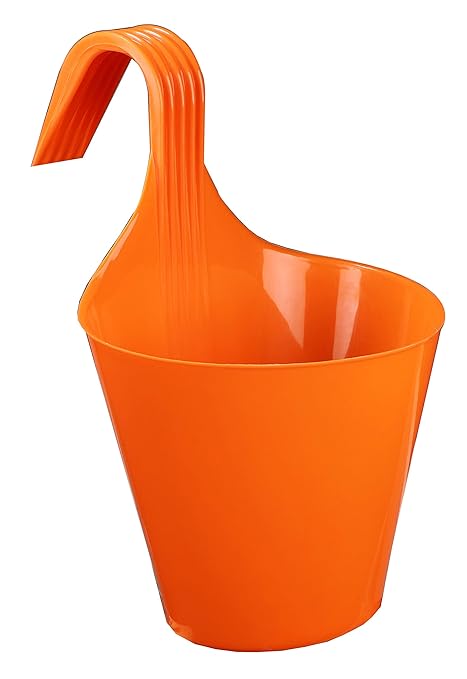 Kraft Seeds Hanging Hook Planter Semi Round Glossy Finish Pots for Home & Balcony Garden 20.5cm x 13.5cm Mouth Orange
