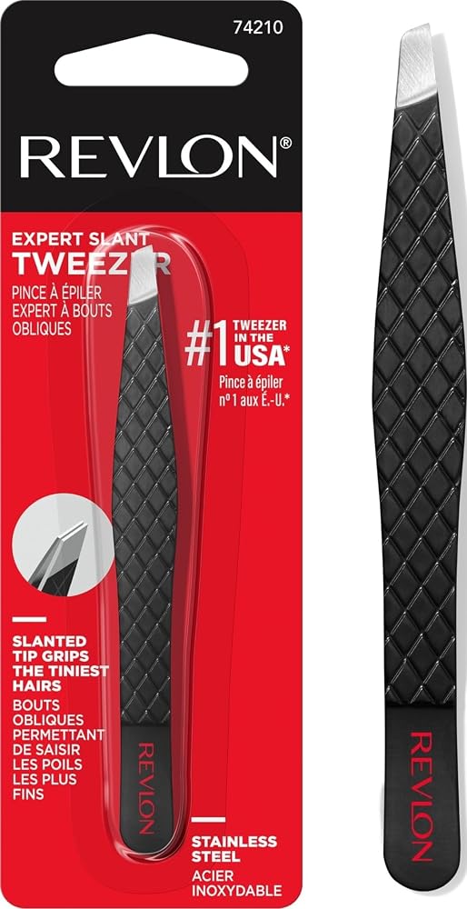 Revlon Expert Slant Tip Tweezer, Black, 1 Count | High precision stainless steel slant tweezer for easy, accurate hair remova