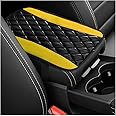 Dickno Car Center Console Cushion Pad, Universal Leather Waterproof Armrest Seat Box Cover, Comfortable Auto Armrest Cover Protector, Car Interior Decor Accessories for Most Vehicles (Black & Yellow)