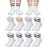 Halfchet 8 Pairs Kids Stripe Socks Cotton Crew Socks Colorful Retro Stripe Athletic Hosiery for School Kids