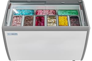 KoolMore KM-GDC-49SD Commercial Gelato Dipping Cabinet, Clear Display Case with a Large 9-Pan Capacity, Rolling Wheels, and Lockable Breaks, 12.7 Cu. Ft