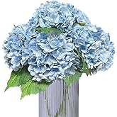 3 Pcs Blue Hydrangea Artificial Flowers, 21" Real Touch Fake Flowers with Long Stems, Faux Hydrangeas for Baby Shower, Wedding Decor, Party Centerpieces