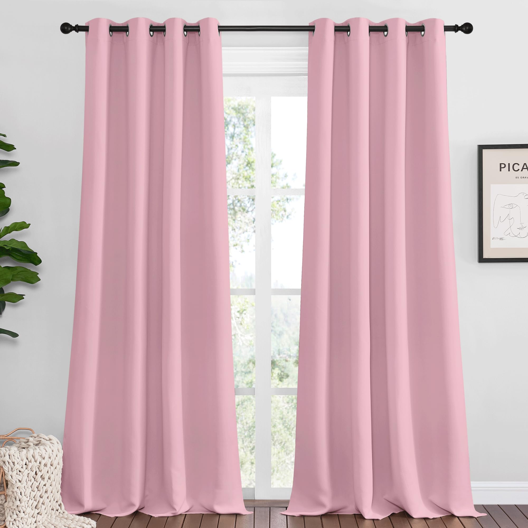 NICETOWN Crystal Pink Blackout Curtains 102" Long for Office, 55" Wide, 2 Pieces, Dining Room, Guest Room, Sound Reducing Heat and Cold Block Curtain Panels for Modern Room Decorative Image