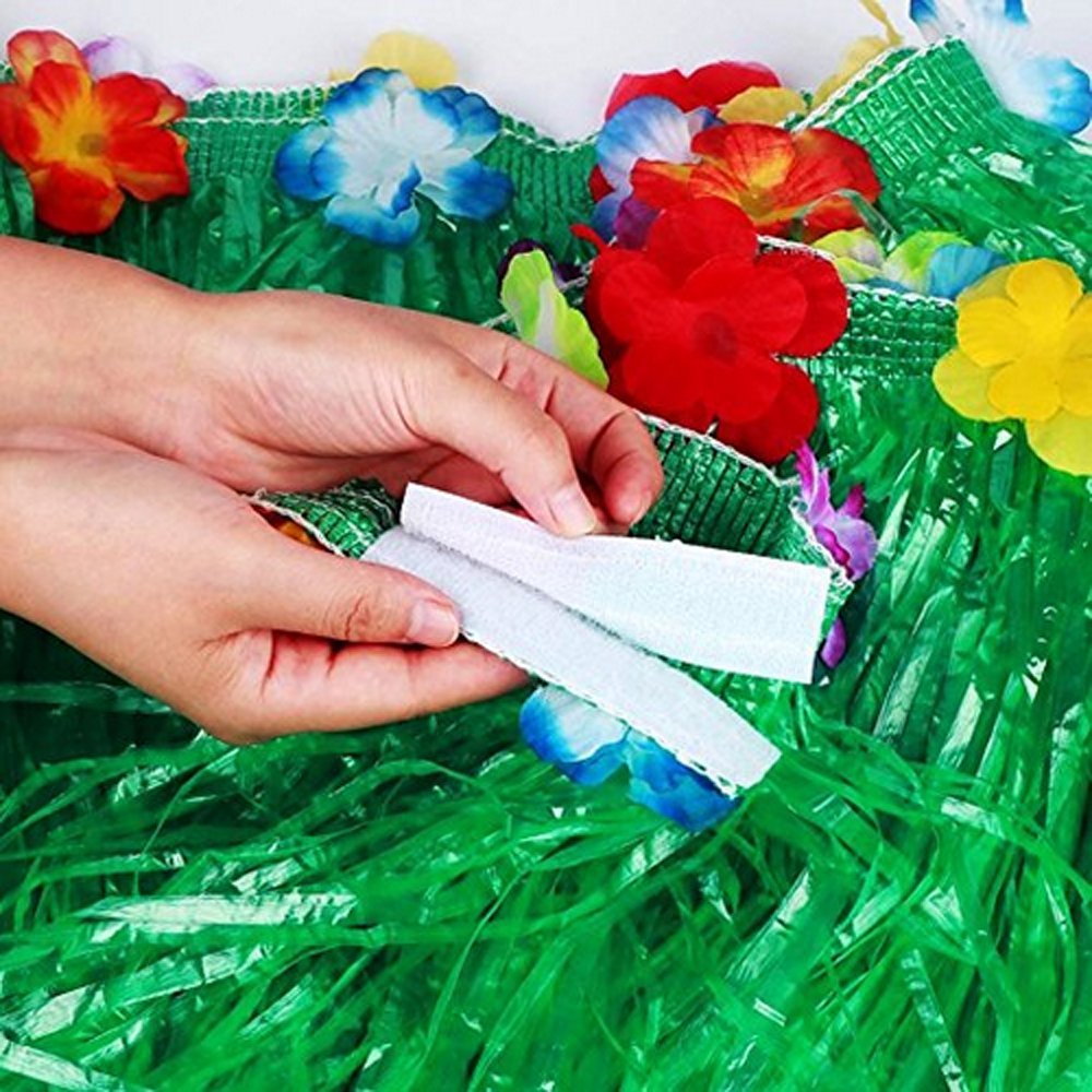 Grass Table Skirt Halloween - 110 x 29 Inches Luau String Hibiscus Leis Silk Flower Party Decoration(2 Pack,Orange and Green)