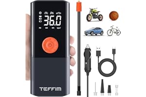 Teffim Tire Inflator Portable Air Compressor with Digital Pressure Gauge, 12V Smart Air Pump for Car Tires, Motorcycle, SUV, Electric Bike, Bicycle, Sports Balls with 10000mAh Battery & LED Light (1)