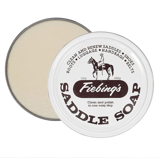 FIEBING’S WHITE SADDLE SOAP FOR LEATHER (12 OZ TIN) – LEATHER CLEANER & CONDITIONER TO SOFTEN, PROTECT & RESTORE LEATHERCRAFT – LEATHER SOAP FOR CAR SEAT, COUCH, SHOE, PURSE, BOOT, BAG, & SADDLES