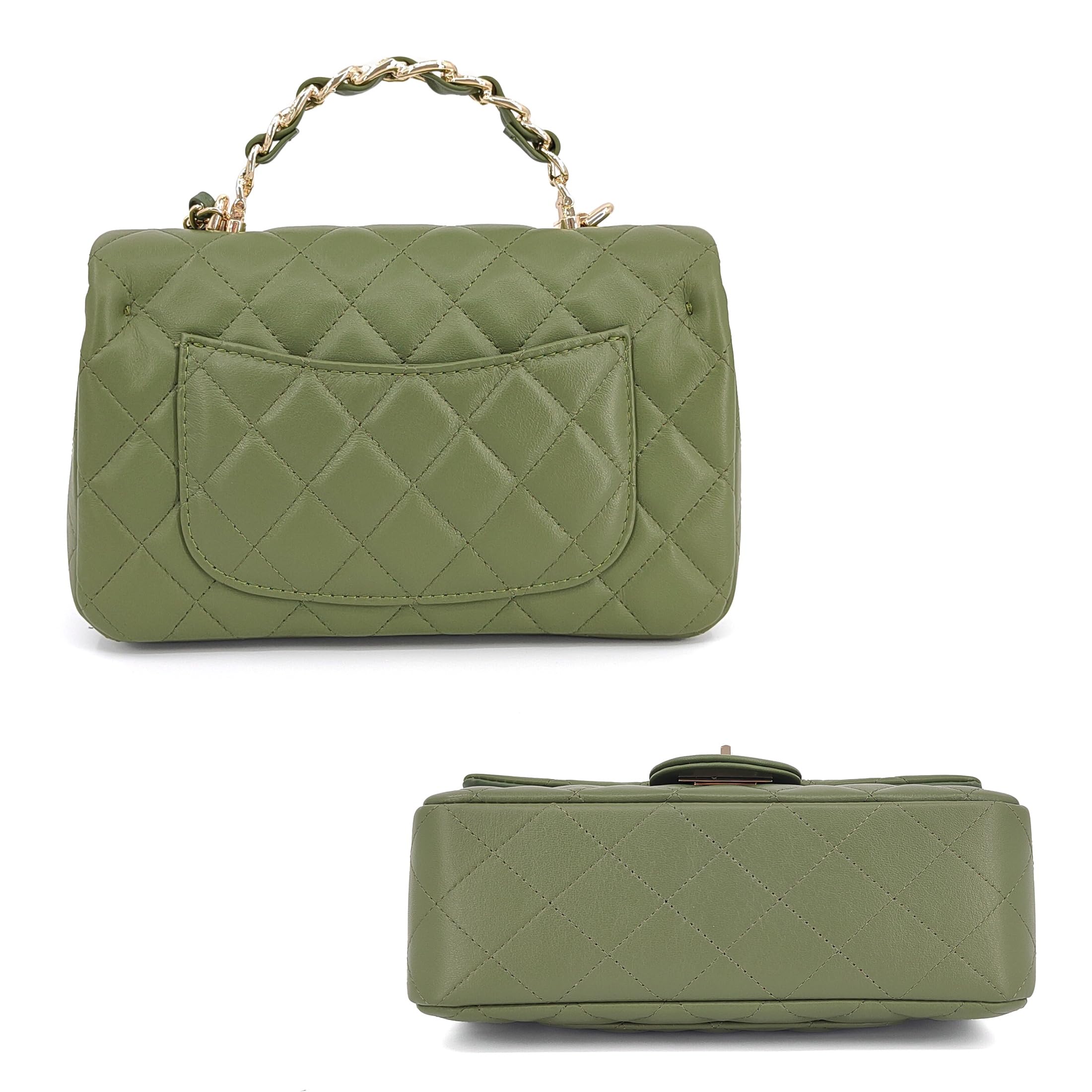 M-ioi-M Small Quilted Crossbody Bags for Women,Leather Shoulder Bag with Gold Chain Strap,Metal Top Handle Flap Evening Purse