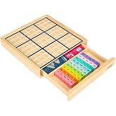 Wooden Sudoku Puzzles Board Game with Drawer (Colorful) - Math Brain Teaser Toys Educational Desktop Game Train Logical Thinking Ability