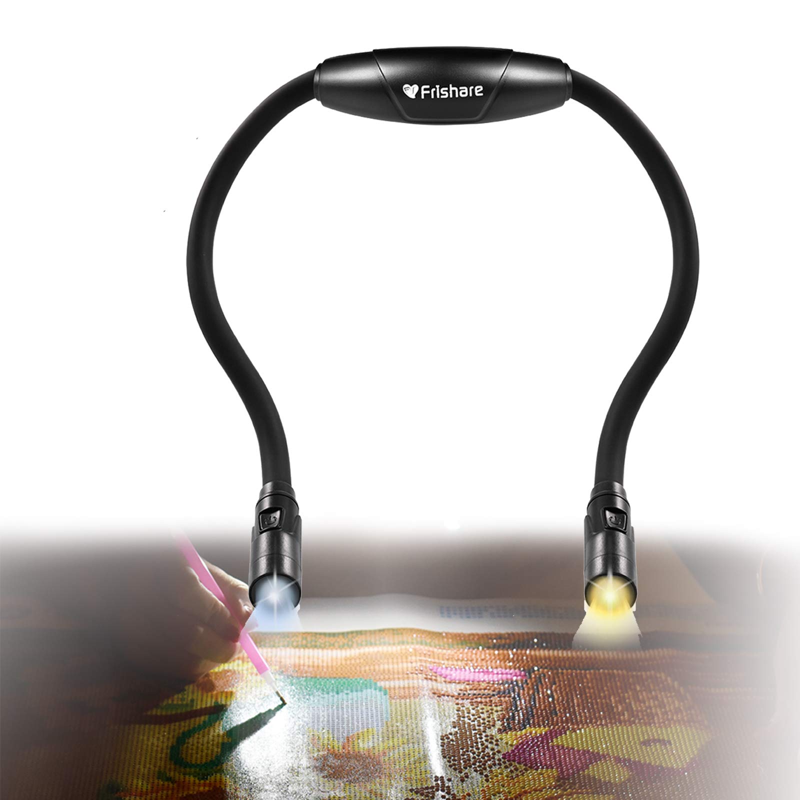 [Upgrade] Rechargeable Neck Light - Hands Free USB Book Light 4 Super Bright LED Beads, Freely Brightness Level Settings, 2 x Flexible Soft Arms, for Bookworms,Night Working, Camping & More- Black