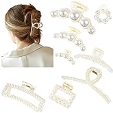 Pearl Hair Accessories for Women - 8PCS Claw Clips for Thick and Thin Hair, Barrettes for Styling and Weddings