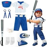 ARTST American18 Inch Doll Softball Accessories and Clothes Outfit Set Blue | doll softball sports uniform Include Hat blue Baseball Clothing Bat Shoes Socks,Cheer Gift for Girls