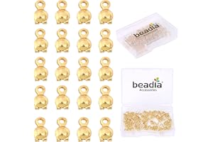 BEADIA 14K Gold Plated End Caps Non Tarnish 3x6mm 200pcs for Jewelry Making Findings