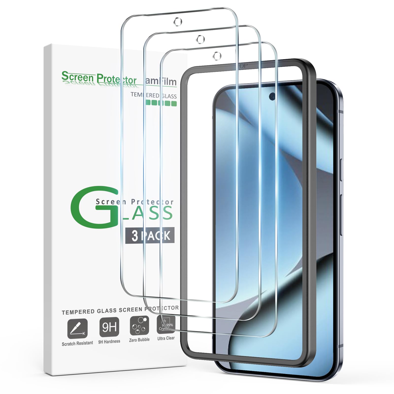 Photo 1 of amFilm Designed for Google Pixel 10 Pro Pixel 10 / 9 / 9 Pro 6.3" Screen Protector: 2025/2024 Tempered Glass, Ultrasonic Fingerprint Compatible, Easy Installation Frame, Anti Scratch, Bubbles-Free,3 Pack