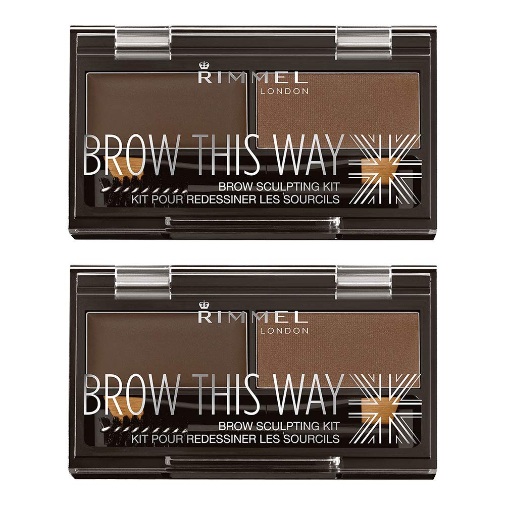 Rimmel brow this way sculpting kit with eyebrow wax & setting powder, dark brown, pack of 2, 0.05 Ounce