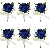 YOKOKE 6 Pcs Rose Boutonniere for Men Wedding, Groom and Best Man Boutonnieres with Artificial Flower for Wedding Prom Party (Royal Blue)