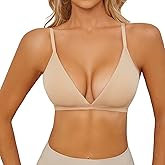 INIBUD Bralette for Women Triangle Cups Adjustable Straps Wireless Bra Deep V Neck Removable Padded Seamless