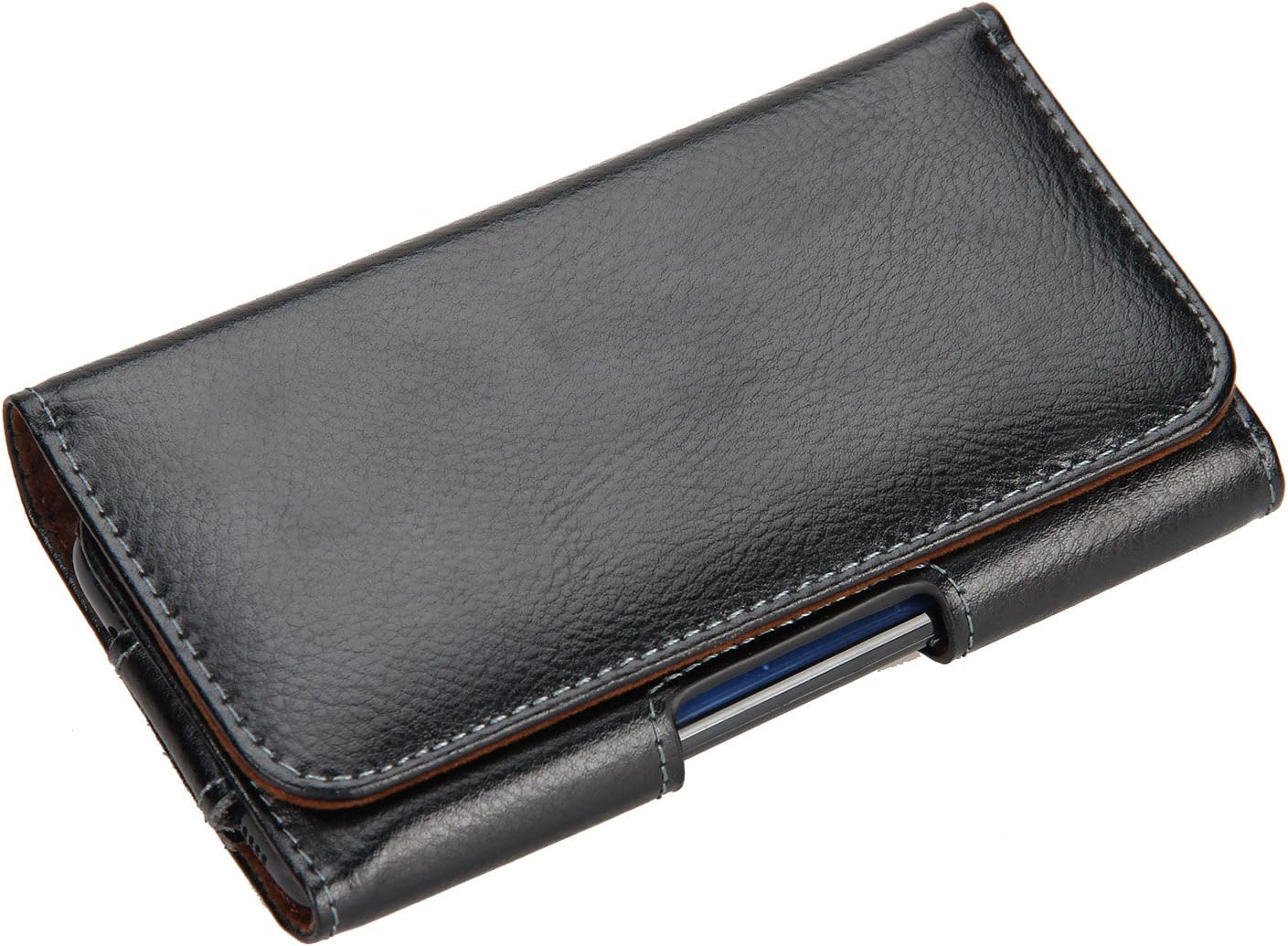Ruosha Black 140x75mm Genuine Leather Belt Holder Clip Pouch Holster Flip Case Cover for iPhone 6 6S , Lenovo K6 ZUK Z2 , Xiaomi Redmi 4A , Redmi 4X ? iPhone 7 , Alcatel Pixi 4 (5) Pop 4 , Alcatel Shine Lite , Samsung Galaxy A3 2017