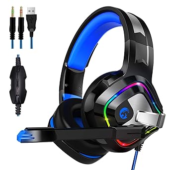 Gaming Headset für PS4 PC Xbox One, ZIUMIER Game Headphone mit Noise Cancelling Mikrofon und Surround Sound, RGB LED Licht We